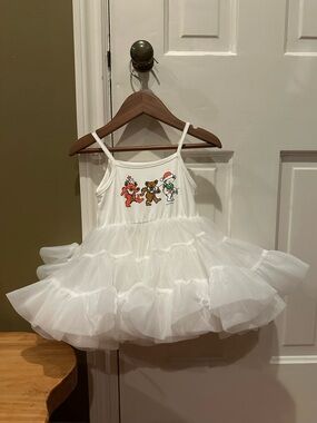 Rowdy Sprout White Tulle Dress with holiday Grateful Dead bears!
